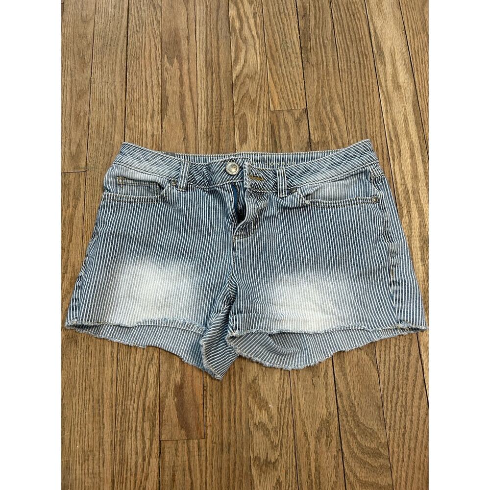 Lauren Conrad Jean Shorts Womens Size 6 Blue Striped Denim Cutoff Stretch Frayed